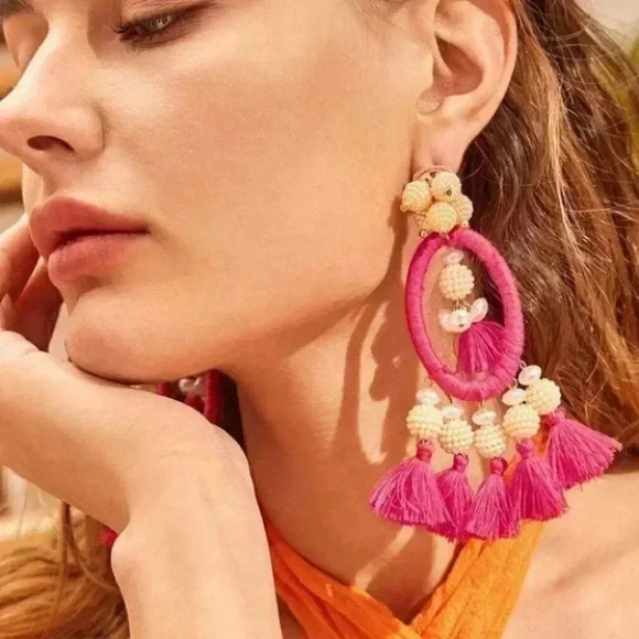 PINK Tassel Drop Earrings - Picture 1 of 9